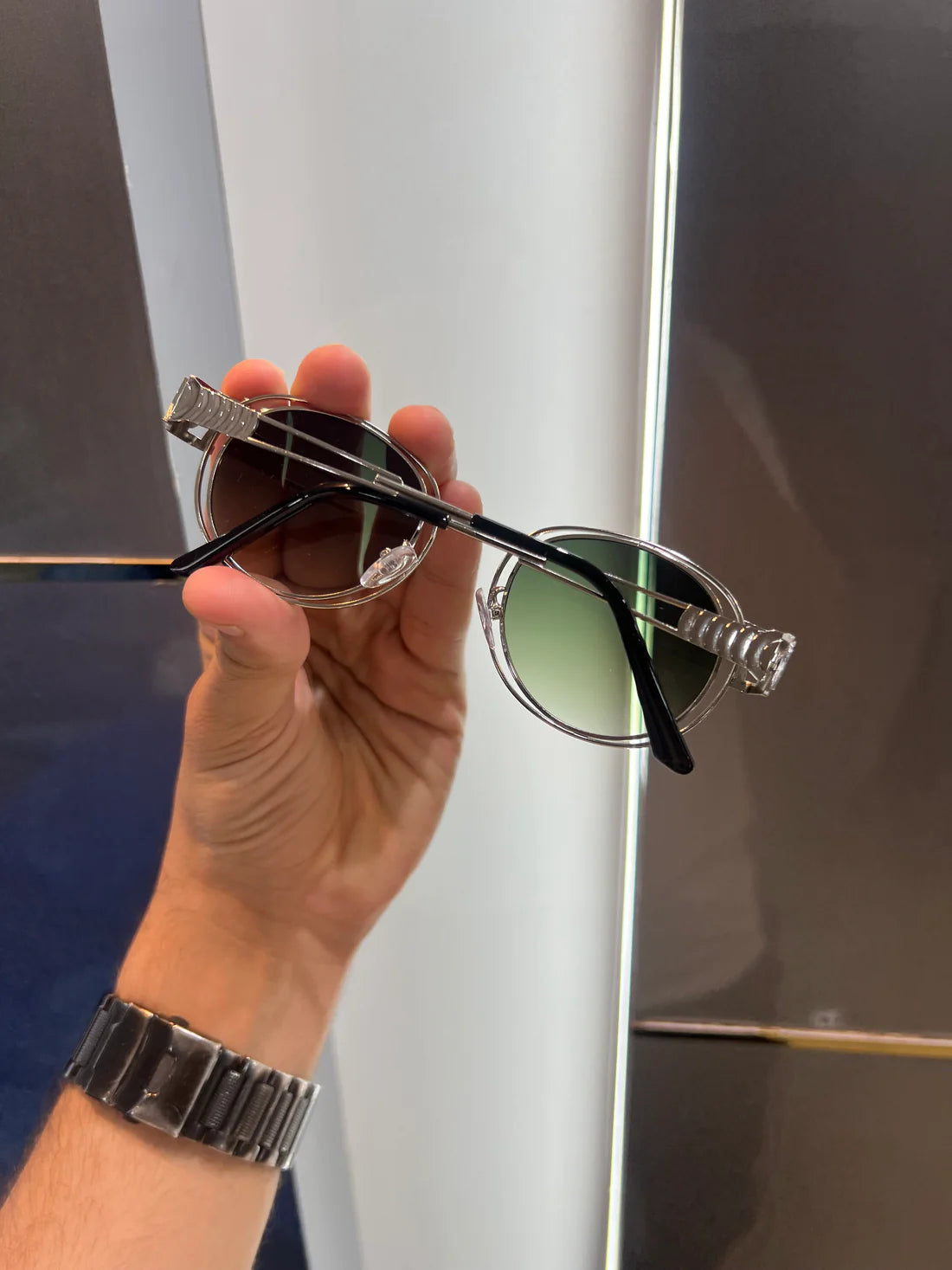 Silver Green Round Unique Sunglasses