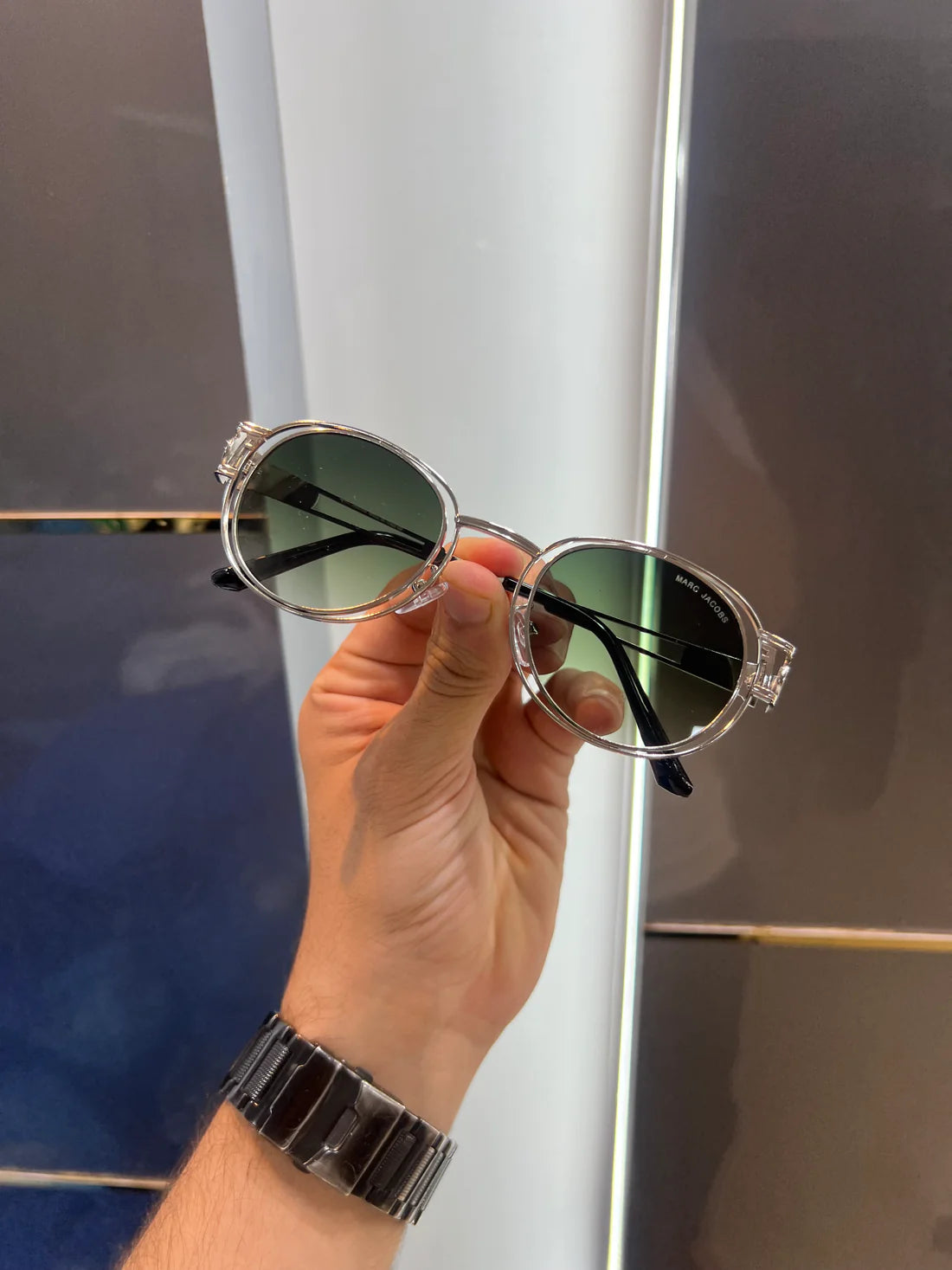 Silver Green Round Unique Sunglasses