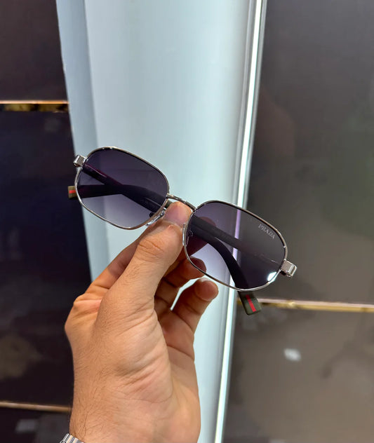 RECTANGLE BLACK FRAME SILVER-TONE SUNGLASSES WITH OG KIT