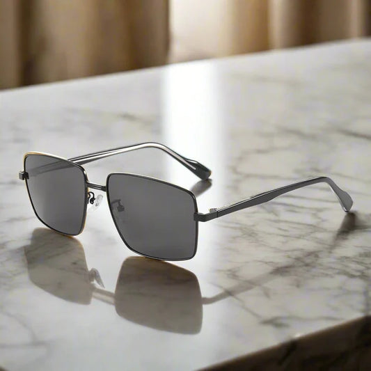 Stainless Steel Frame Black Lenses Sunglasses for Men