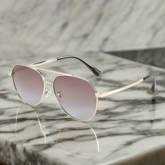 Gold Frame with Gradient Tea Lens Sunglasses