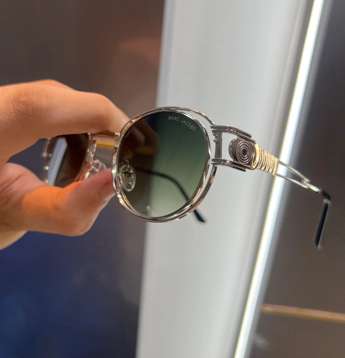 Silver Green Round Unique Sunglasses