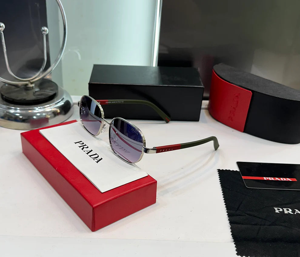 RECTANGLE BLACK FRAME SILVER-TONE SUNGLASSES WITH OG KIT